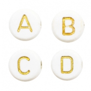 Perles lettres acryliques m&eacute;lang&eacute;es Blanc cass&eacute;-dor&eacute;