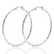 Boucles d'oreilles en acier inox créoles 50mm twist Argenté