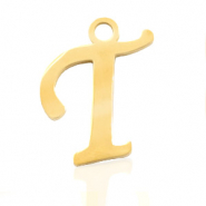 Breloques en acier inox alphabet lettre T Doré