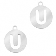 Breloques en acier inox alphabet lettre U médaillon 10mm Argenté