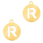 Breloques en acier inox alphabet lettre R médaillon 10mm Doré