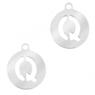 Breloques en acier inox alphabet lettre Q médaillon 10mm Argenté