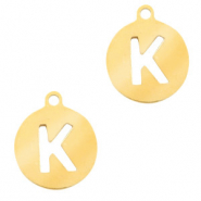 Breloques en acier inox alphabet lettre K médaillon rond 10mm Doré