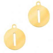 Breloques en acier inox alphabet lettre I médaillon rond 10mm Doré