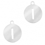 Breloques en acier inox alphabet lettre I médaillon rond 10mm Argenté