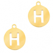 Breloques en acier inox alphabet lettre H médaillon rond 10mm Doré