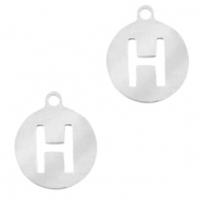 Breloques en acier inox alphabet lettre H médaillon rond 10mm Argenté