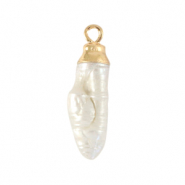 BQ Perles d'eau douce breloque tooth Dor&eacute;-Blanc naturel