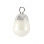 BQ Perles d'eau douce breloque rond Argent&eacute;-Blanc naturel