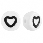 Perles lettres acryliques cœurs Blanc-noir