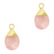 Pierres naturelles pendentifs Rose fleuri-dor&eacute;