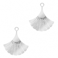 Breloques en acier inox feuille Ginkgo Argent&eacute;