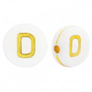 Perles lettres acryliques D Blanc-doré