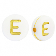 Perles lettres acryliques E Blanc-doré
