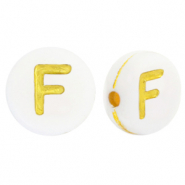 Perles lettres acryliques F Blanc-doré