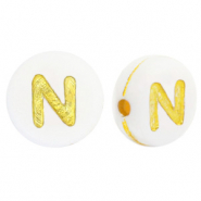Perles lettres acryliques N Blanc-doré