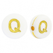 Perles lettres acryliques Q Blanc-doré