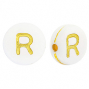 Perles lettres acryliques R Blanc-doré