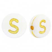 Perles lettres acryliques S Blanc-doré
