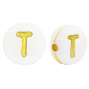 Perles lettres acryliques T Blanc-doré