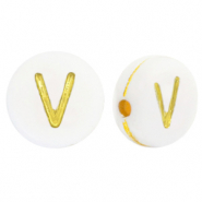 Perles lettres acryliques V Blanc-doré