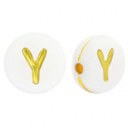 Perles lettres acryliques Y Blanc-doré