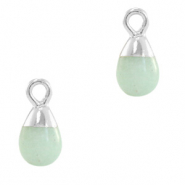 Pierres naturelles pendentifs goutte Vert oc&eacute;an-argent&eacute;