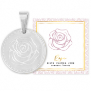 Mix & Match breloques en acier Inox 15mm Fleur de naissance Juin - Rose Argent&eacute;