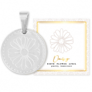 Mix & Match breloques en acier Inox 15mm Fleur de naissance Avril - Marguerite Argent&eacute;