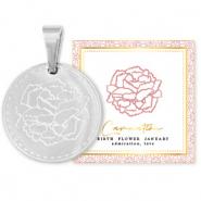 Mix & Match breloques en acier Inox 15mm Fleur de naissance Janvier - &OElig;illet Argent&eacute;
