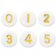 Perles lettres acryliques mélangées chiffres Blanc-doré