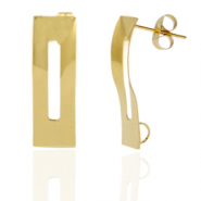 Boucles d'oreilles en acier Inox/puces d’oreilles rectangle avec anneau Doré