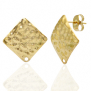 Boucles d'oreilles en acier Inox/puces d’oreilles martelées carré avec anneau Doré
