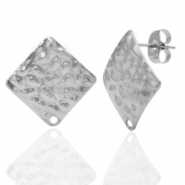 Boucles d'oreilles en acier Inox/puces d’oreilles martelées carré avec anneau Argenté