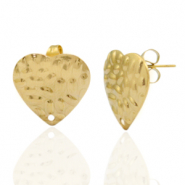 Boucles d'oreilles en acier Inox/puces d’oreilles martelées coeur avec anneau Doré