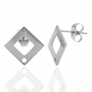 Boucles d'oreilles en acier Inox/puces d’oreilles carré avec anneau Argenté