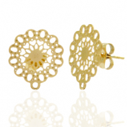 Boucles d'oreilles en acier Inox/puces d’oreilles fleur bohèmes avec anneau Doré