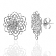 Boucles d'oreilles en acier Inox/puces d’oreilles fleur bohèmes avec anneau Argenté