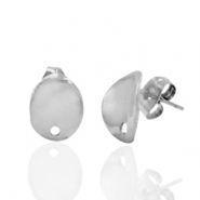 Boucles d'oreilles en acier Inox/puces d’oreilles ovale avec anneau Argenté