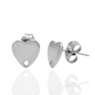 Boucles d'oreilles en acier Inox/puces d’oreilles coeur avec anneau Argenté