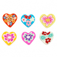 Perles en polymère coeur fleurs Multicolore