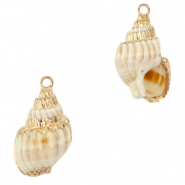 Pendentifs coquillage specials Buccin Blanc cr&egrave;me-dor&eacute;