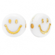 Perles lettres acryliques smiley Blanc-doré