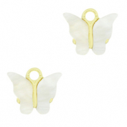 Pendentifs en r&eacute;sine papillon Dor&eacute;-blanc cass&eacute;