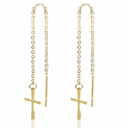 Boucles d'oreilles en acier inox croix Doré