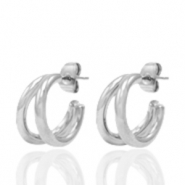 Boucles d'oreilles puces en acier inox créoles Argenté