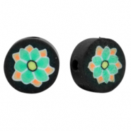 Perles en polymère fleur Noir-vert