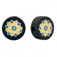 Perles en polymère fleur Noir-jaune