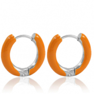 Boucles d'oreilles en acier Inox cr&eacute;oles &eacute;maill&eacute;e 16mm Orange-argent&eacute;