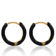 Boucles d'oreilles en acier Inox cr&eacute;oles &eacute;maill&eacute;e 17mm Noir-dor&eacute;